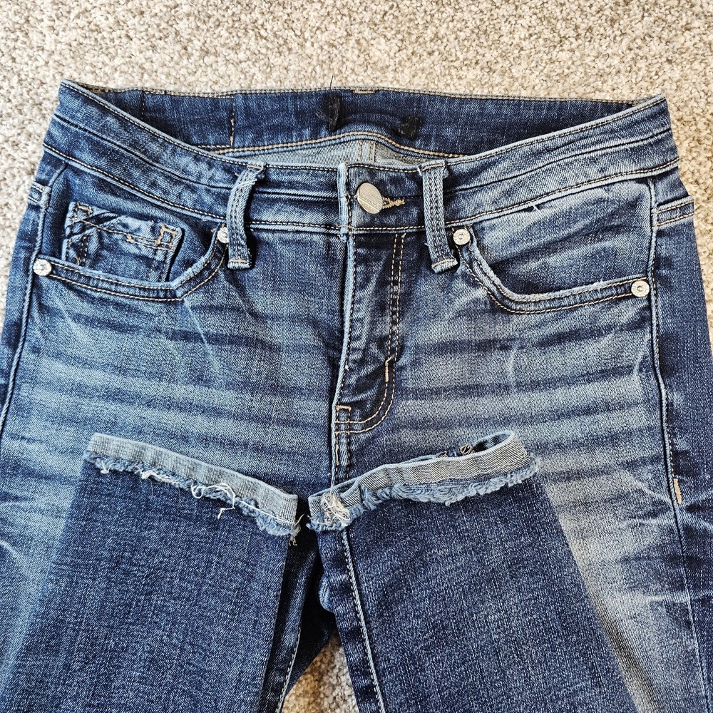 Buckle Women's Medium Blue Bootcut Jeans with Raw Hem